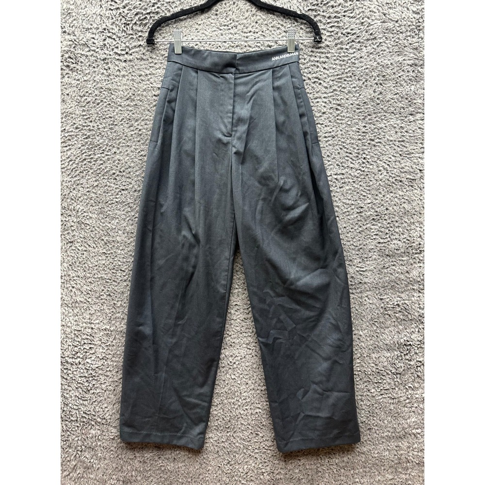 Ann Andelman Loose Fit Pleated Wide Leg Trousers Dark Gray Womens Size S